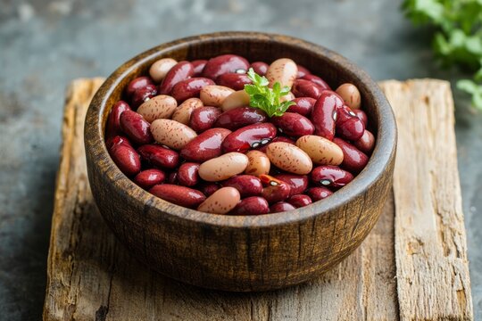 Canned red beans on wooden background
