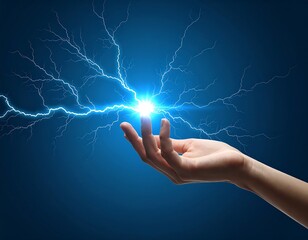Hand cradling bright, electric energy bolts against a gradient