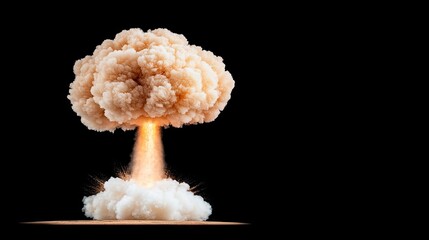 Mushroom cloud of a nuclear explosion rising in the desert, set against a dark sky with vivid orange and red hues