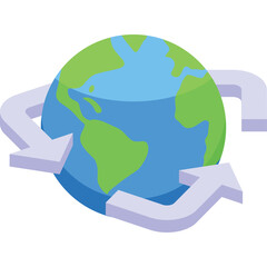 Globe with Arrows Indicating Global Circulation and Connectivity on Transparent Background