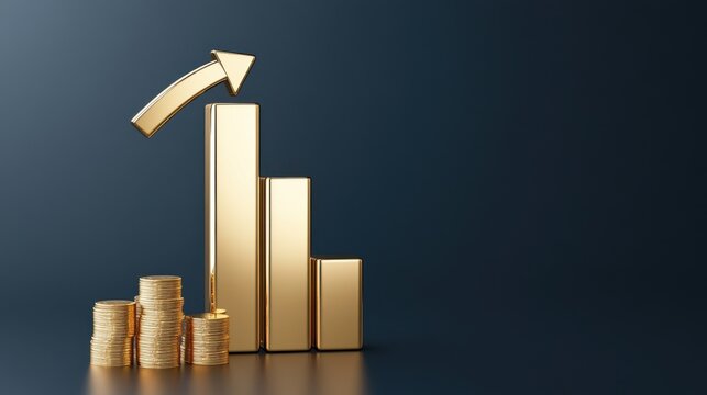 Financial Growth and Investment Concept with Gold Coins and Bar Chart on Dark Background investment