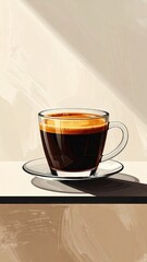 Espresso Coffee in Glass Cup on Table