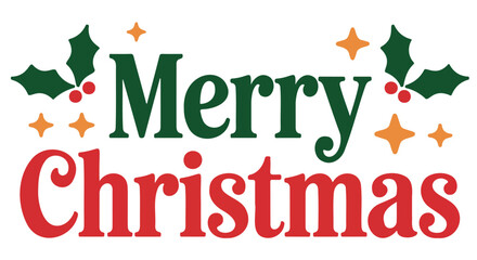 Festive holiday greeting card featuring the words Merry Christmas with holly and star decorations.