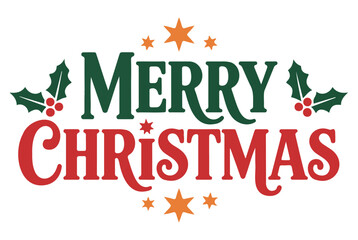 A festive "Merry Christmas" text graphic with holly and stars, perfect for holiday greetings.