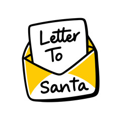 Cartoon envelope with letter addressed to Santa for Christmas icon  