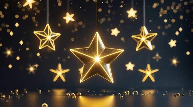 Dazzling gold stars sparkle against a dark, magical night sky backdrop - Powered by Adobe