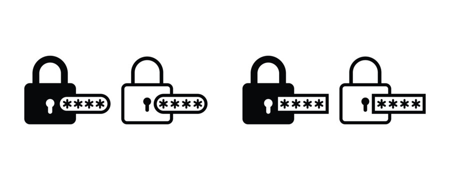 Padlock password icon. Password lock, code, pin flat outline icon vector illustration