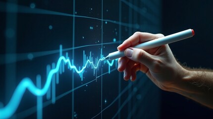 Analyzing Financial Data A Hand Tracing a Stock Market Chart on a Digital Screen