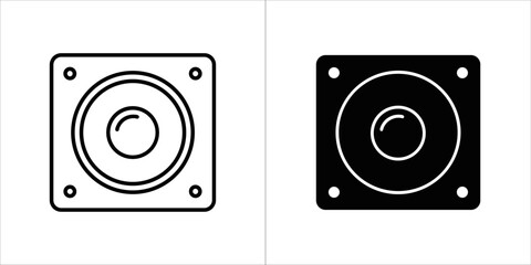 Speaker driver icon, black and white outline and solid fill