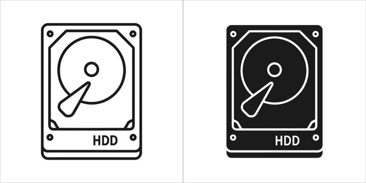 Hard disk drive icon, black and white outline and solid fill