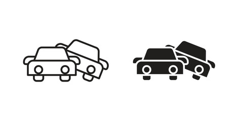 Car crash icon with line and silhouette versions.