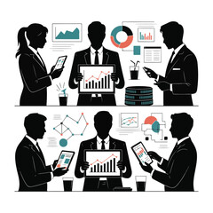 Silhouettes of business professionals analyzing data