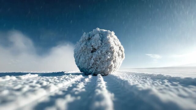 Snowball flying forward straight toward front camera winter action dynamic movement frozen moment playful outdoor scene cold season fun festive holiday atmosphere