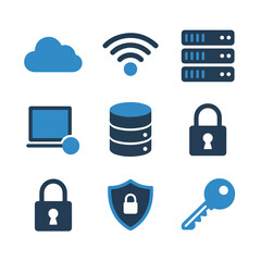 Set of cloud computing and data security icons