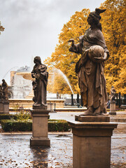 Baroque Statues in Autumnal Saxon Garden (Ogr&oacute;d Saski), Warsaw, Poland