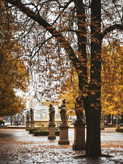 Baroque Statues in Autumnal Saxon Garden (Ogr&oacute;d Saski), Warsaw, Poland