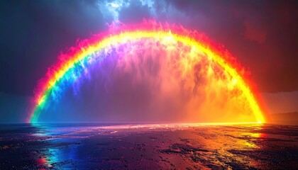 Fiery Rainbow Arc over Dark Water