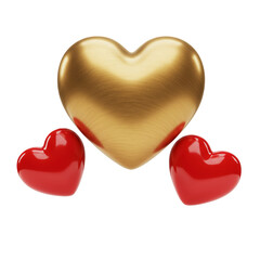 Golden_Brushed_Metallic_Hearts_Red_Glossy_Floating_Rendering_Transparent