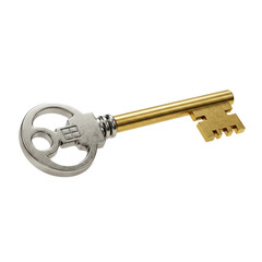Luxury_Two_Tone_Metallic_Key_Gold_Silver_Floating_3D_Render_Transparent
