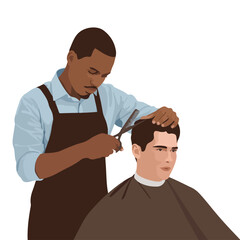 Barber giving a haircut to a client