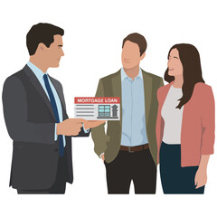 Real estate agent presenting house plan to a couple on