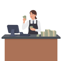Cashier counting money at the counter