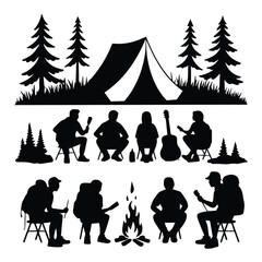 Silhouette of people camping in the forest