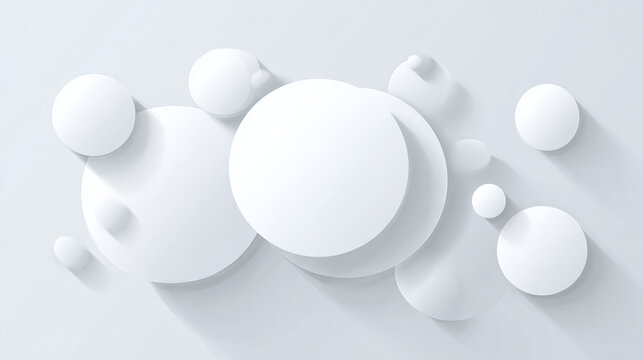 Abstract composition of white circles of different sizes, a modern and minimalist design that is both elegant and versatile. This image can be used in a variety of contexts, from design to technology.