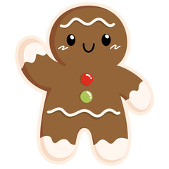 Cute gingerbread cookie character with cheerful expression, perfect for festive designs