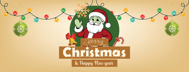 Christmas Holiday Party Banner Template with Festive Promotion Elements, Happy New Year Web Header, Discount Sale Social Media Cover Layout for Marketing Background Design