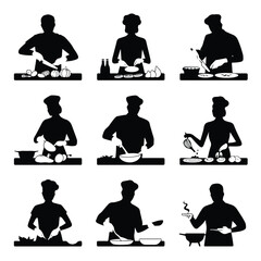 Silhouettes of chef preparing food