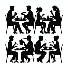 Silhouette of people having dinner