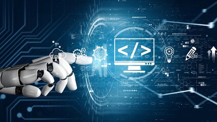 Modern web development concept featuring coding symbols, web development process, web development...