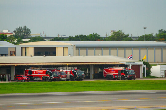 Bangkok, Thailand - June 12, 2024 : Fire Rescue Station At Don Mueang International Airport In Bangkok. Don Mueang International Airport Serves As A Secondary Hub For Low Cost Flights.