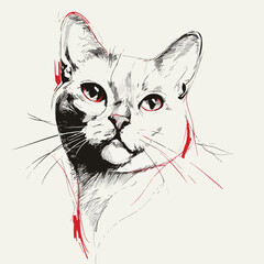 Minimalist Cat with Red Accent Sketch