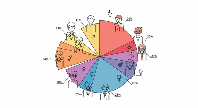 Demographic Pie Chart Showing Diversity Percentages Of Different Groups
