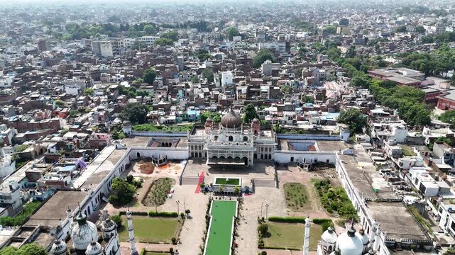 Aerial 4k shot of Chota Imambara in Husainabad, Lucknow, Uttar Pradesh, India