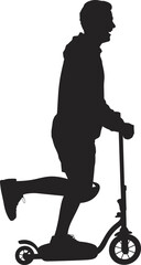Vector silhouette illustration of person riding kick scooter in motion for urban transport concept, casual activity theme, and dynamic posture design
