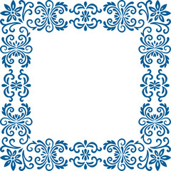 Elegant Blue Floral Scrollwork Decorative Frame, card cover, tiles floral pattern, Islamic pattern, marble, mosaic, ceramic tiles design.