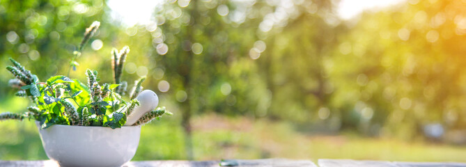 Peppermint essential oil in a bottle. selective focus.