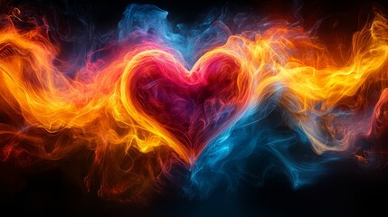 Fototapeta premium Flames and smoke intertwine to create a vivid heart shape, symbolizing love and passion in a stunning visual display