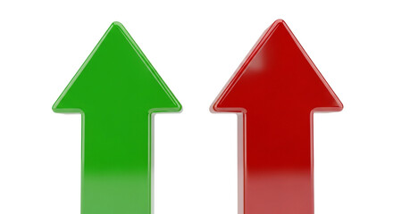 Dynamic growth and decline visualized by contrasting green and red arrows pointing upwards against a clean white background