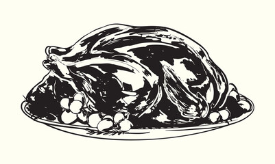 Vintage Black and White Thanksgiving Turkey Illustration