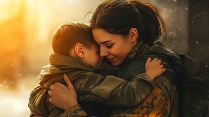 Emotional reunion: Mother and son post-deployment embrace