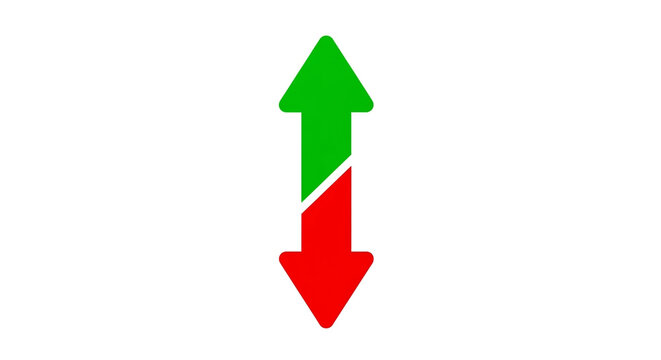 Dynamic up and down arrows in vibrant green and red symbolize progress and decline, perfect for financial charts and business performance.