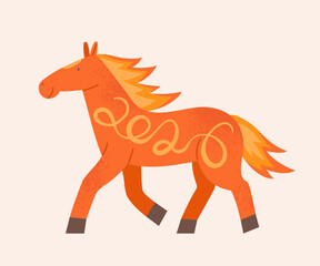 Chinese calendar New Year symbol. Vector cute red cartoon running horse illustration. Happy New Year greeting card, banner template. 2026 Year of the Fire Horse.  