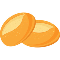 Two golden brown bread rolls with a slightly cracked crust speckled with sesame seeds isolated on a transparent background