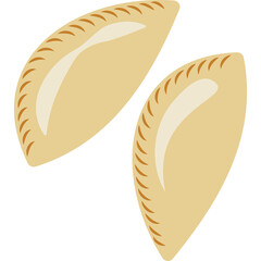 Two golden brown crescent shaped pastries with crimped edges and a smooth beige filling displayed against a clean white background simple baked goods illustration