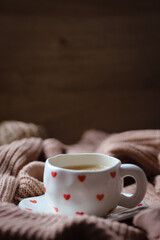 a cup of coffee, cozy background, cozy home, cozy autumn, flatlay
