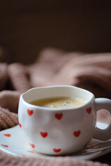 a cup of coffee, cozy background, cozy home, cozy autumn, flatlay